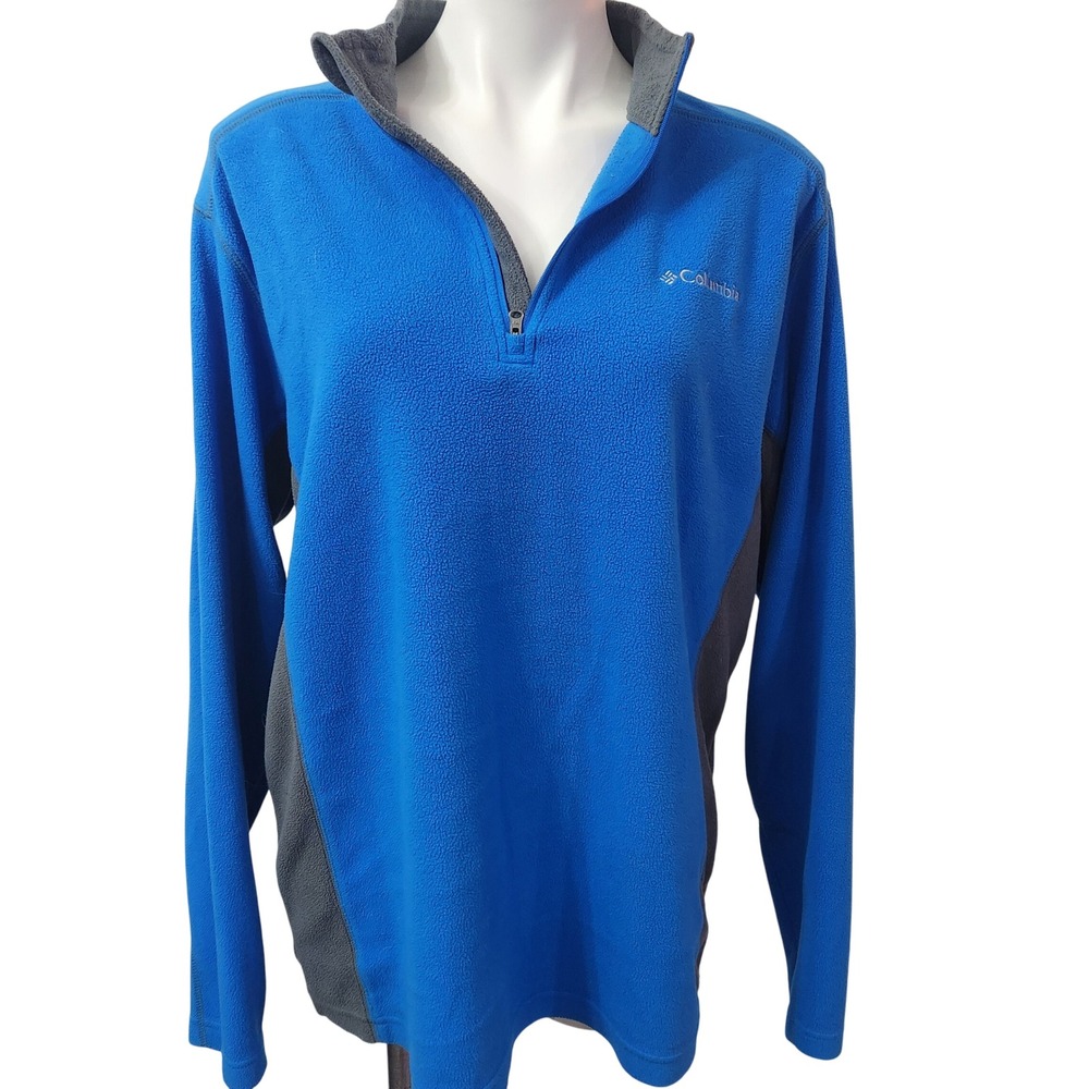 Columbia Fleece 1/4‎ zip pullover Blue & Gray Mens size Large